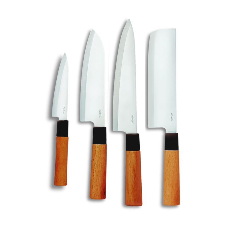 HIROSHI Sushi & Sashimi Knife Set 4-Piece High Carbon Stainless Steel Japanese Chef Knives with Beech Wood Handle Professional Kitchen Knife Set for Precision Cutting - Image 1